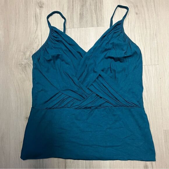 EUC Marciano teal v neck tank sz L ruching at front - Picture 1 of 10